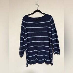Eileen Fisher Navy Striped Boat Neck Sweater Size 2X Nautical Coastal Classic